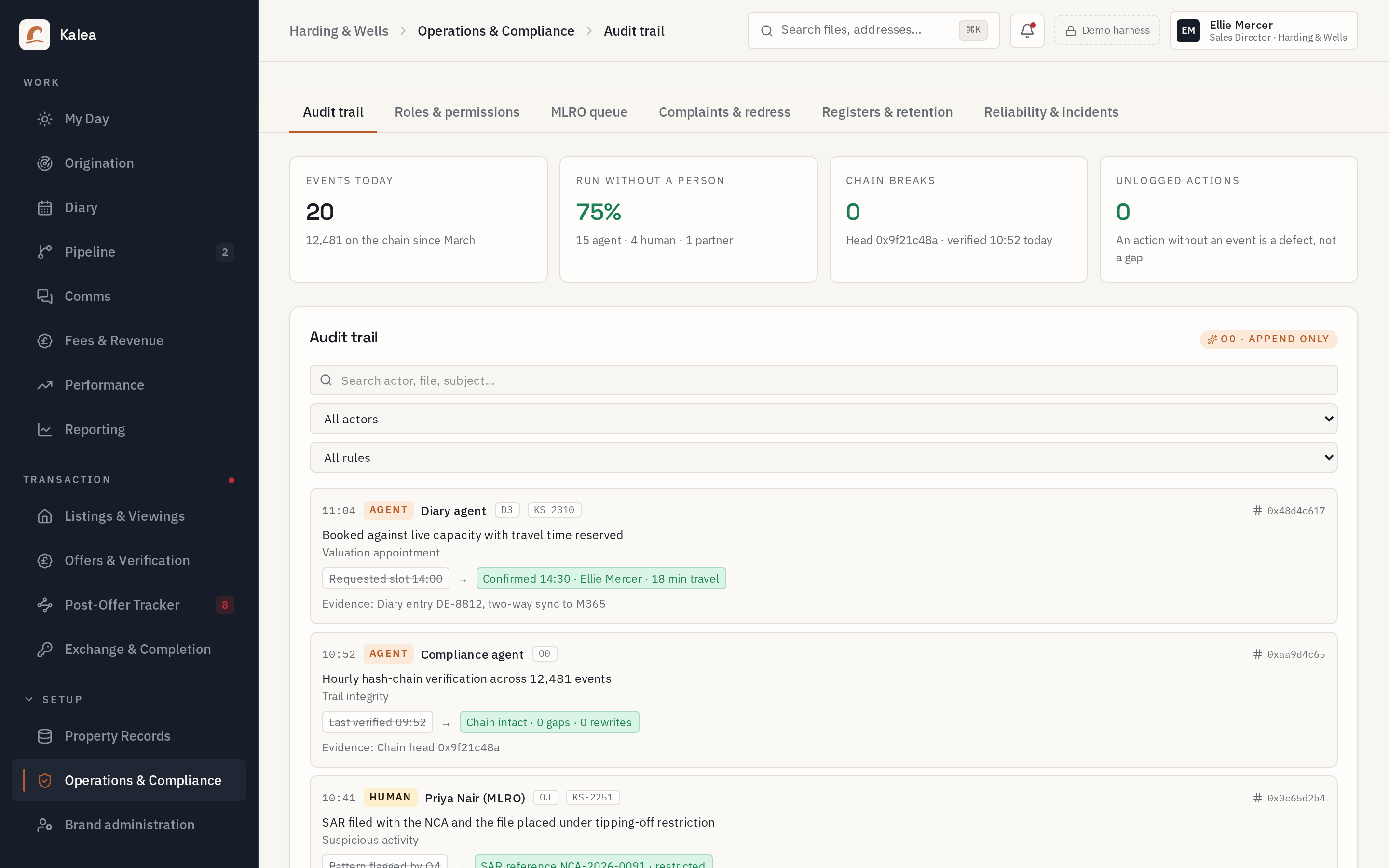 Kalea Compliance — AML, material information and audit trail